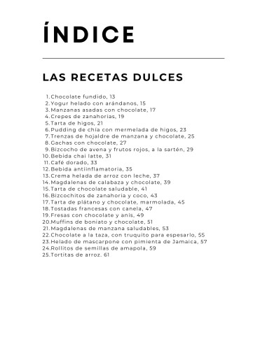 Índice del libro todas las recetas del 2023 - las recetas dulces