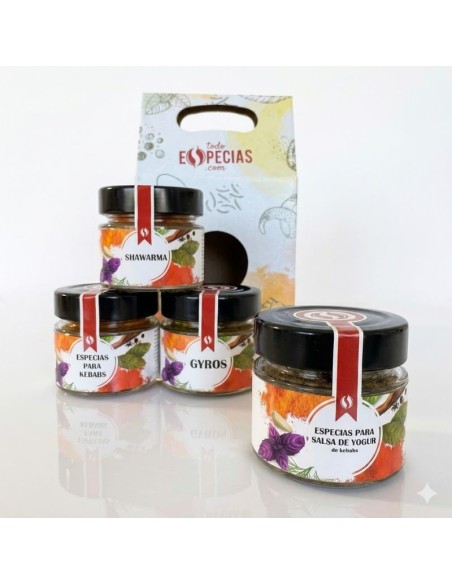 pack de especias para amantes del kebab - botes de cristal - incluye caja decorada de regalo