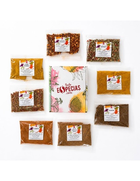 pack 8 especias del mundo - muestras de especias - con caja